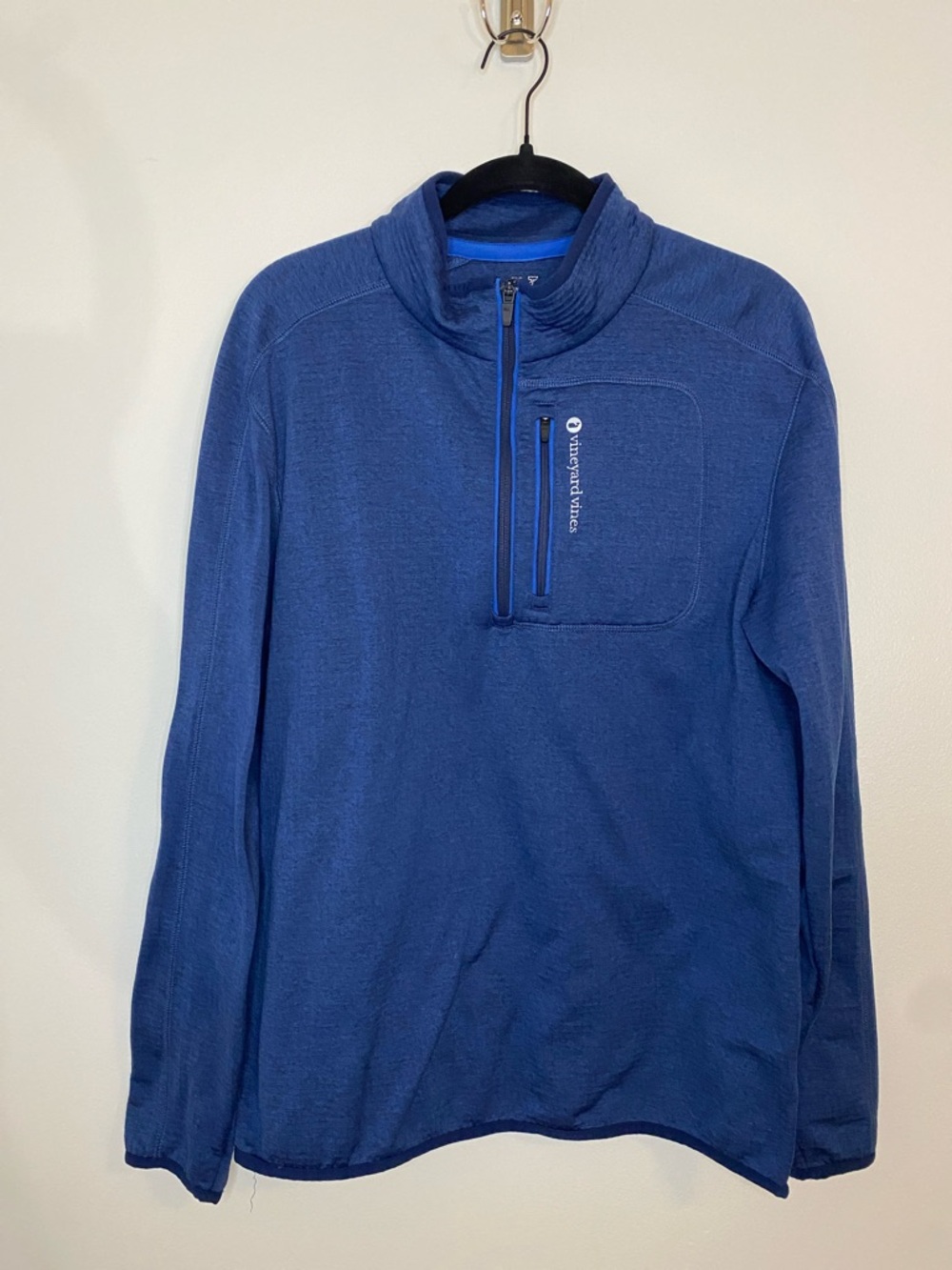 Vineyard Vines Men's Blue Grid Fleece Quarter-Zip Pullover Medium
